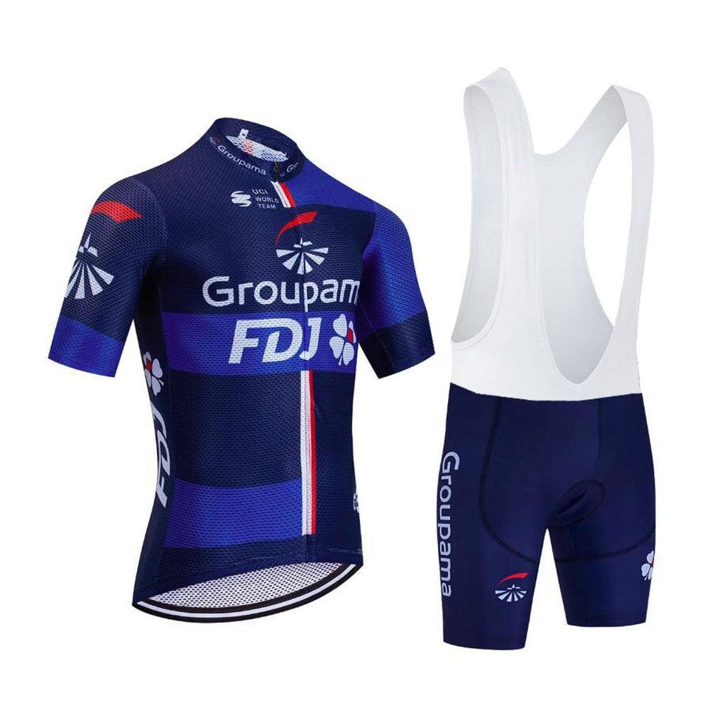 2024 pro Team Groupama FDJ Cycling Jersey Set,Summer Cycle Shirt MTB Bike Clothing Bib Short Kits 9D Gel Pad (L)