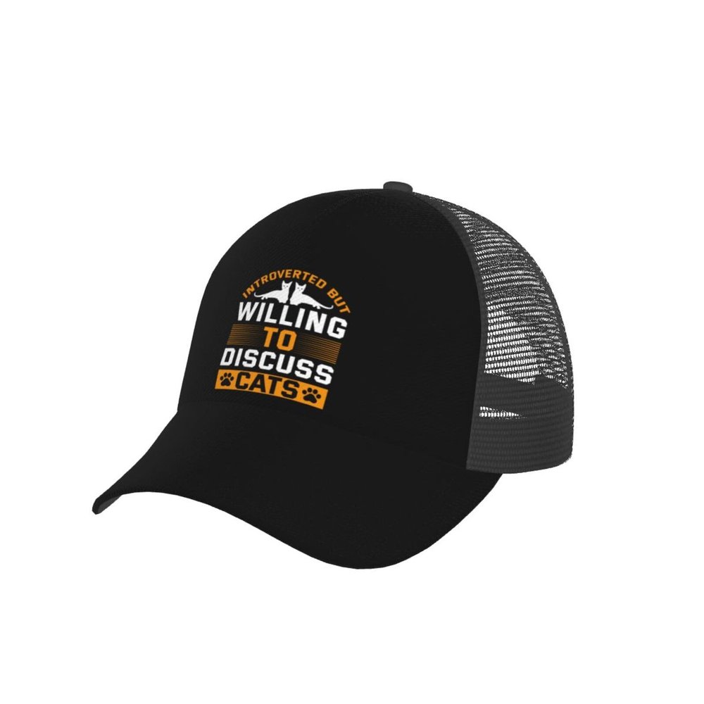 SIYTUAU Introverted But Willing to Discuss Cats Baseball Cap Adjustable for Men Women Breathable Mesh Back Baseball Caps Casual Outdoor Hat Trucker Hat