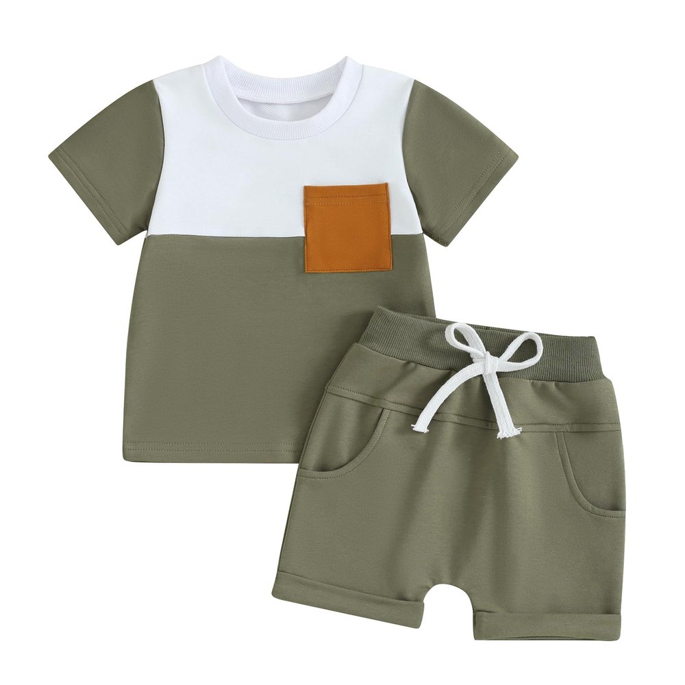 Thorn Tree Toddler Baby Boys Summer Clothes Set Pull On Crewneck T-Shirt & Shorts Patchwork Outfits Suit