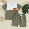 Thorn Tree Toddler Baby Boys Summer Clothes Set Pull On Crewneck T-Shirt & Shorts Patchwork Outfits Suit view 2