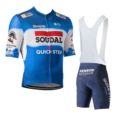 2024 pro Team Soudal Quick Step Cycling Jersey Set,Summer Cycle Shirt MTB Bike Clothing Bib Short Kits 9D Gel Pad (4XL)