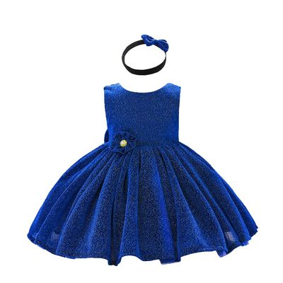 Big Bowknot Princess Dress Birthday Easter Flower Girl Dress 6M 12M Blue 70