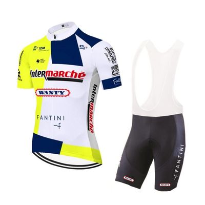 2024 pro Team INTERMARCHE WANTY Cycling Jersey Set,Summer Cycle Shirt MTB Bike Clothing Bib Short Kits 9D Gel Pad (L)