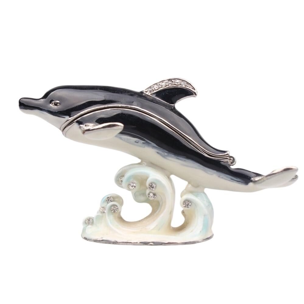 LiuliuBull Dolphin Trinket Jewelry Ring Box, Novelty Gift for Her, Animal Collectibles, Nautical Craft (Color : black)