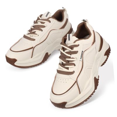 1 Pair Women Lightweight Tennis Shoes Fashion Sneakers Sports Gym Running Athletic Shoes Women Khaki