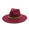 Autumn Winter Fedora Hats for Women Big Brim 9.5CM Felt Top Hat Vintage Church Jazz Hat Men Dress Hats Wine red 56-58CM view 1