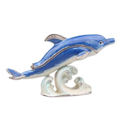 LiuliuBull Dolphin Trinket Jewelry Ring Box, Novelty Gift for Her, Animal Collectibles, Nautical Craft (Color : Blue)