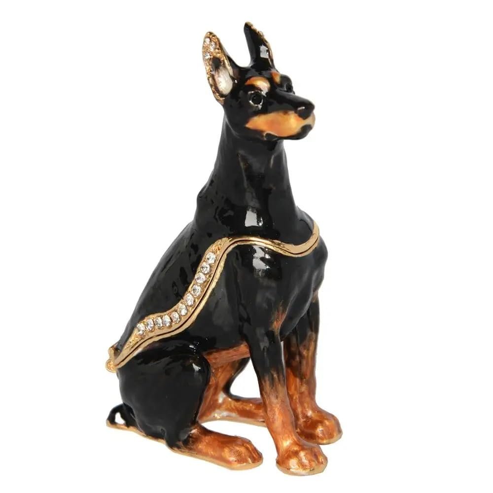 LiuliuBull Miniature Sculpture of Doberman Dog, Bejeweled Trinket, Keepsake Box, Pet Lover Collection, Birthday Gift