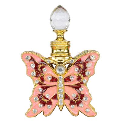 LiuliuBull Vintage Butterfly Pewter Glass Perfume Bottle, Novelty Gift for Her,10ml (Color : pink)