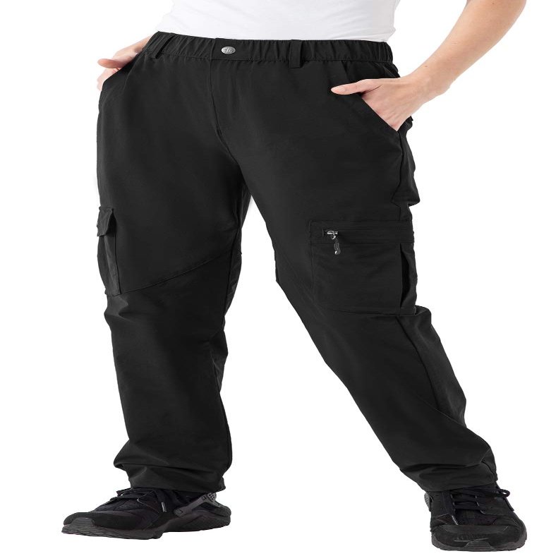Rdruko Women's Hiking Cargo Pants Lightweight Water-Resistant Quick Dry UPF 50+ Travel Work Pants Zipper Pockets Black XXX-Large