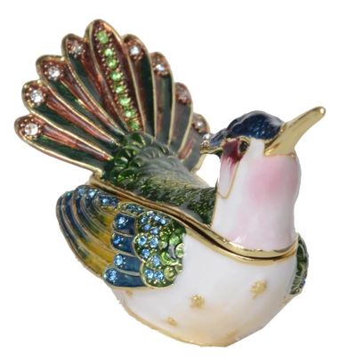 LiuliuBull Hummingbird Trinket Box, Metal Alloy Jewelry Container, Bird Figurines Gift for Her