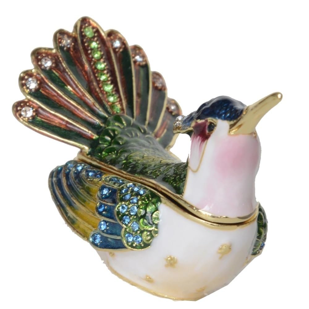LiuliuBull Hummingbird Trinket Box, Metal Alloy Jewelry Container, Bird Figurines Gift for Her