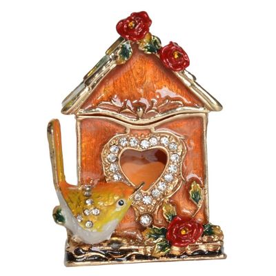 LiuliuBull Birdhouse Treasured Trinket Box, Metal Jewelry Holder, Bird Decoration, Tabletop Organizer