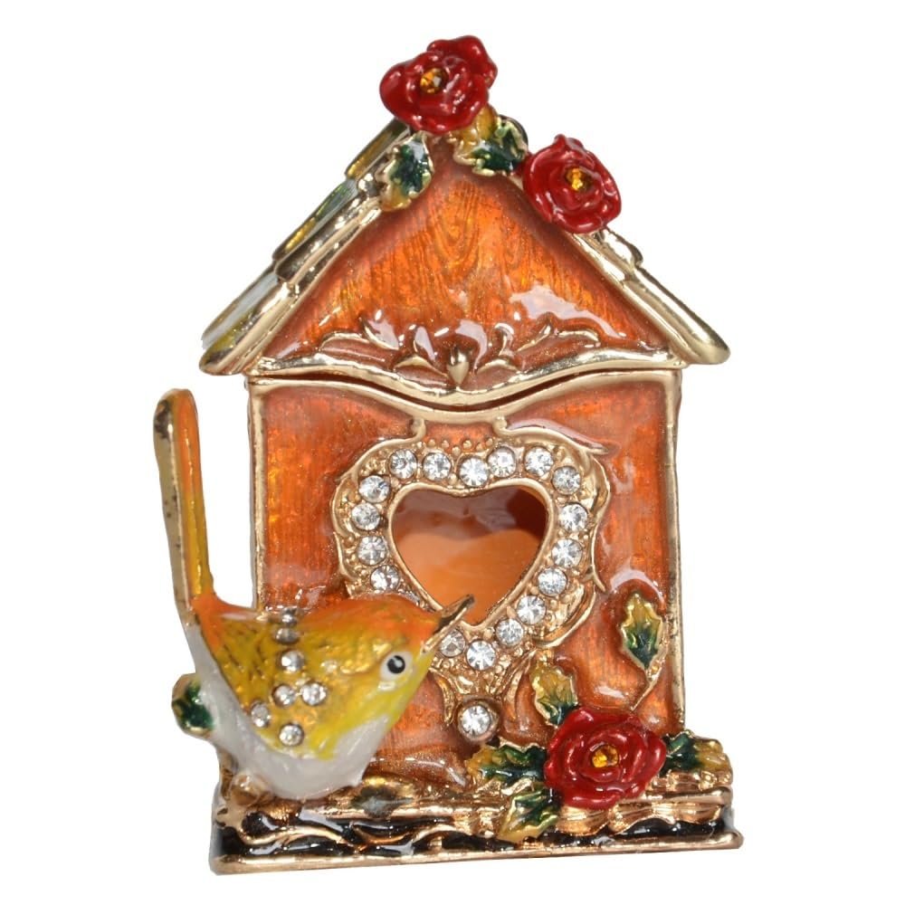 LiuliuBull Birdhouse Treasured Trinket Box, Metal Jewelry Holder, Bird Decoration, Tabletop Organizer
