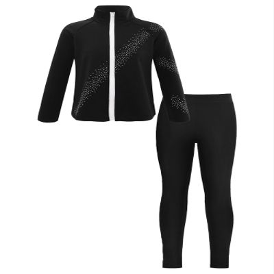 Aislor Girls Kids Ice Skating Suit Figure Skating Jacket Outerwear with Practice Leggings Ice Skating Pants Training Costume # Black-1 10 Years