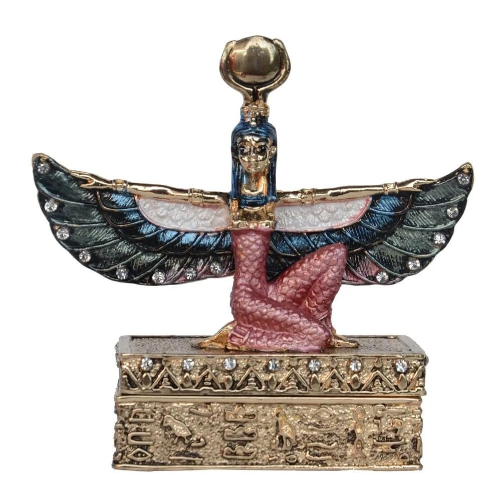 LiuliuBull Egyptian Goddess Winged Isis Statue Golden Trinket Jewelry Box Figurine Miniature Birthday Gifts Ring Container