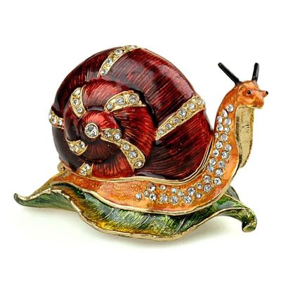 LiuliuBull Red Snail Animal Bejeweled Trinket Box Collectible Gift Metal Souvenir Home Decoration