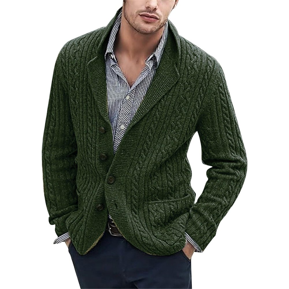 xoxingysm Mens Shawl Collar Cardigan Sweaters Button Down Cable Knitted Loose Fit Knitwear Open Front Winter Warm Outwear Green