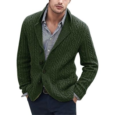 xoxingysm Mens Shawl Collar Cardigan Sweaters Button Down Cable Knitted Loose Fit Knitwear Open Front Winter Warm Outwear Green