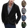 xoxingysm Mens Shawl Collar Cardigan Sweaters Button Down Cable Knitted Loose Fit Knitwear Open Front Winter Warm Outwear Green view 4