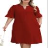 Celkuser Plus Size Summer Casual Shift Dress for Curvy Women V Neck Ruffled Sleeves Loose Shirt Dresses with Pockets 2025 (cel164,14,Wine) view 1
