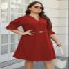 Celkuser Plus Size Summer Casual Shift Dress for Curvy Women V Neck Ruffled Sleeves Loose Shirt Dresses with Pockets 2025 (cel164,14,Wine) view 4