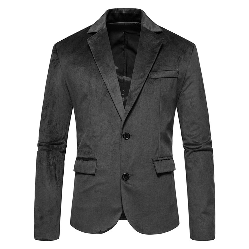 Men's Solid Color Velvet Blazer Two Button V Neck Slim Fit Suit Jacket Sports Coats for Prom Wedding Dinner Party (Black,Small)