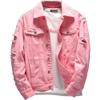 SWJGLITTR Men Button Distressed Denim Jacket Ripped Slim Trucker Jean Jackets Casual Cowboy Cut Biker Coats (3X-Large,Pink) view 1
