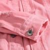 SWJGLITTR Men Button Distressed Denim Jacket Ripped Slim Trucker Jean Jackets Casual Cowboy Cut Biker Coats (3X-Large,Pink) view 4