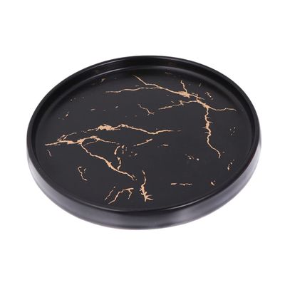 PACKOVE 1pc Gold Round Ceramic Jewelry Dish Elegant Trinket Tray for Earrings Accessories Marble Patterned Storage Plate for Home Office Decor