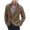 xoxingysm Cardigan Sweater for Men Shawl Collar Button Down Cable Knit Casual Fishing Warm Sweater Coat with Pockets Brown view 1