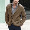 xoxingysm Cardigan Sweater for Men Shawl Collar Button Down Cable Knit Casual Fishing Warm Sweater Coat with Pockets Brown view 3