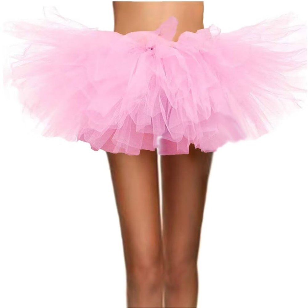 WDPL Women's Mini Ballet Halloween Tutu Costume Tulle Skirt Spring Costume Pink Medium