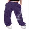 Cromoncent Girls High Waist Parachute Pants Y2K Cargo Trousers with Pockets, Dark Purple, 11-12 Years = Tag 160 view 1