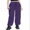 Cromoncent Girls High Waist Parachute Pants Y2K Cargo Trousers with Pockets, Dark Purple, 11-12 Years = Tag 160 view 2