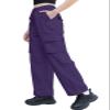 Cromoncent Girls High Waist Parachute Pants Y2K Cargo Trousers with Pockets, Dark Purple, 11-12 Years = Tag 160 view 4