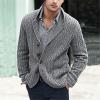 xoxingysm Cardigan Sweater for Men Shawl Collar Button Down Cable Knit Casual Fishing Warm Sweater Coat with Pockets Grey view 3