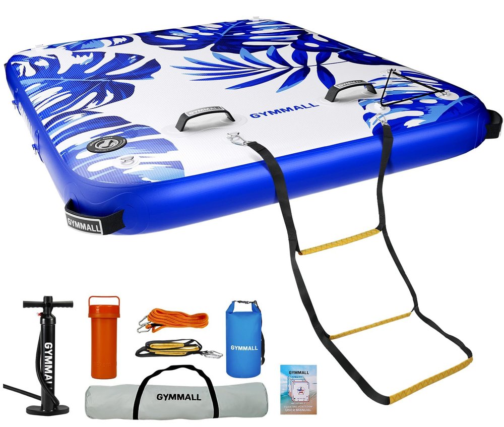 GYMMALL Inflatable Floating Dock Platform, 8ft*8ft Air Dock Platform Floating Island Raft with None-Slip Surface, 6in Thick Water Floating Dock Mat for Swimming Pool Lake Beach Ocean
