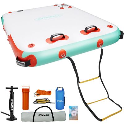 GYMMALL Inflatable Floating Dock Platform, 8ft*6ft Air Dock Platform Floating Island Raft with None-Slip Surface, 6in Thick Water Floating Dock Mat for Swimming Pool Lake Beach Ocean