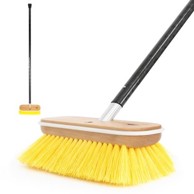 BLUEWING 6ft Heavy Duty Deck Brush with Carbon Fiber Long Handle and Hard Bristle Scrubbing Washing Brush Outdoor Boat Cleaning Brushing Tools Yellow