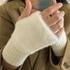 CHRISK Mink Fleece Soft Winter Half Finger Gloves Women Warm Luxury Solid White Plush Knitted Fingerless Gloves Wrist Mittens (Color : Black, Size : One Size) view 4
