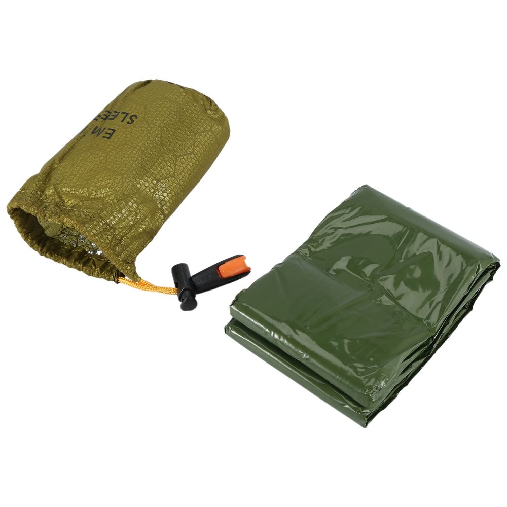 ALOEU Emergency Sleeping Bag Bivy Sack with Whistle Outdoor Survival Sleeping Bag Thermal Blanket for Camping Backpacking, green