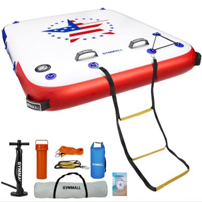 GYMMALL Inflatable Floating Dock Platform, 6ft*5ft Air Dock Platform Floating Island Raft with None-Slip Surface, 6in Thick Water Floating Dock Mat for Swimming Pool Lake Beach Ocean
