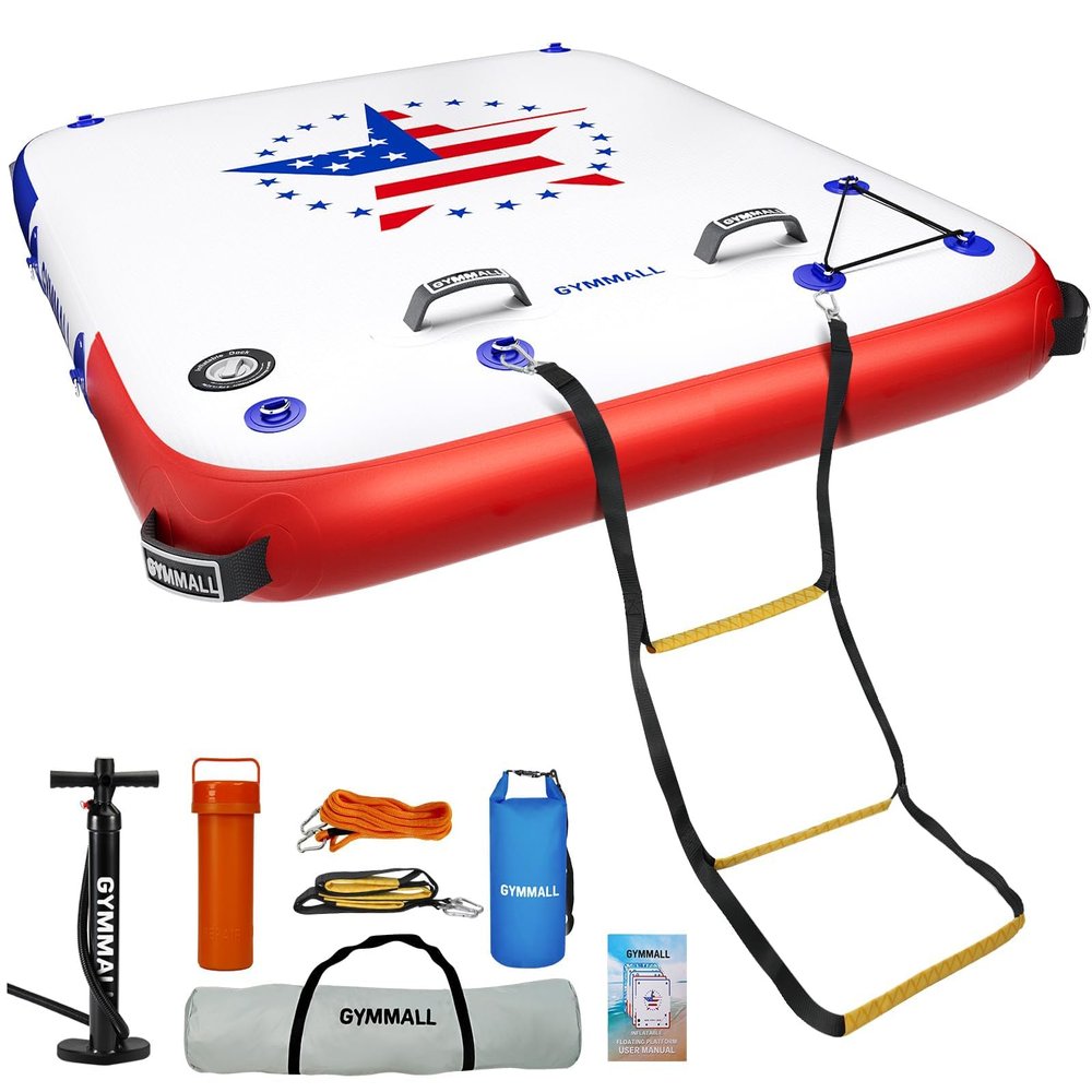 GYMMALL Inflatable Floating Dock Platform, 6ft*5ft Air Dock Platform Floating Island Raft with None-Slip Surface, 6in Thick Water Floating Dock Mat for Swimming Pool Lake Beach Ocean