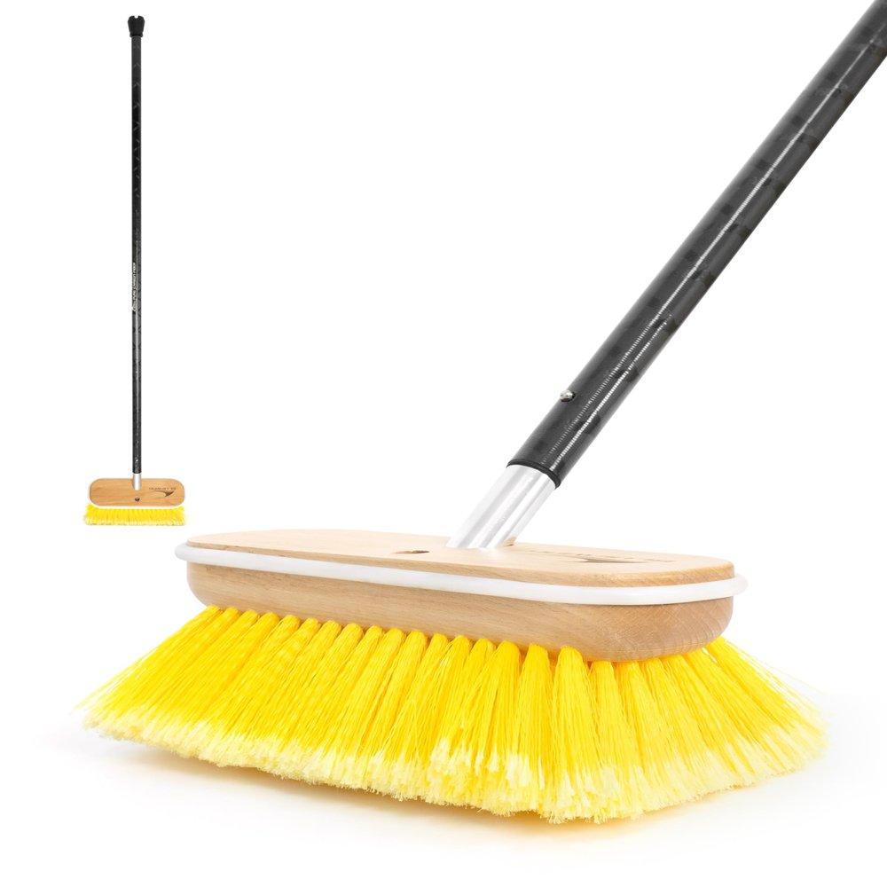 BLUEWING 6ft Heavy Duty Deck Brush with Carbon Fiber Long Handle and Soft Bristle Scrubbing Washing Brush Outdoor Boat Cleaning Brushing Tools Yellow