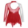 YOOJOO Girls Long Sleeves Figure Ice Skating Dress Kids Leotard Roller Skating Rhinestones Sheer Mesh Ballet Dance Dress G1141Burgundy 16 Years view 2