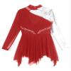 YOOJOO Girls Long Sleeves Figure Ice Skating Dress Kids Leotard Roller Skating Rhinestones Sheer Mesh Ballet Dance Dress G1141Burgundy 16 Years view 4