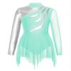 YOOJOO Girls Long Sleeves Figure Ice Skating Dress Kids Leotard Roller Skating Rhinestones Sheer Mesh Ballet Dance Dress G1141Bluegreen 14 Years view 1