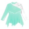 YOOJOO Girls Long Sleeves Figure Ice Skating Dress Kids Leotard Roller Skating Rhinestones Sheer Mesh Ballet Dance Dress G1141Bluegreen 14 Years view 4