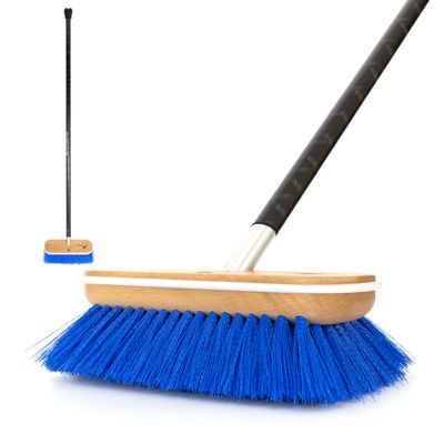 BLUEWING 6ft Heavy Duty Deck Brush with Carbon Fiber Long Handle and Hard Bristle Scrubbing Washing Brush Outdoor Boat Cleaning Brushing Tools Blue
